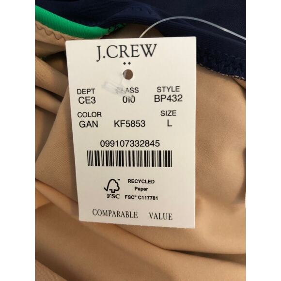 J. Crew Swimsuit V Neck Ruched One Piece Green and Navy Color Block NWT Large - Picture 10 of 11